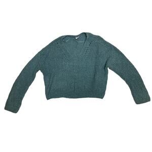 Me To We Cropped Pullover Long Sleeve Sweater Size XS Blue Green